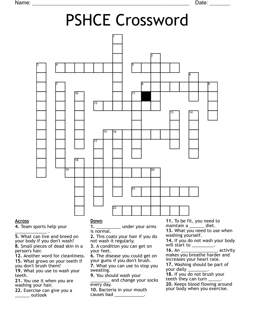 PSHCE Crossword