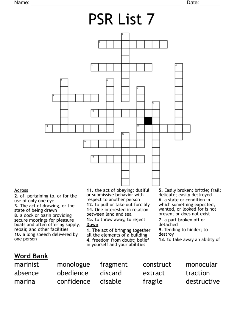 PSR List 7 Crossword
