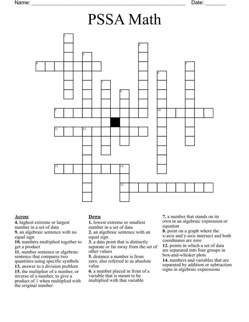 PSSA Math  Crossword