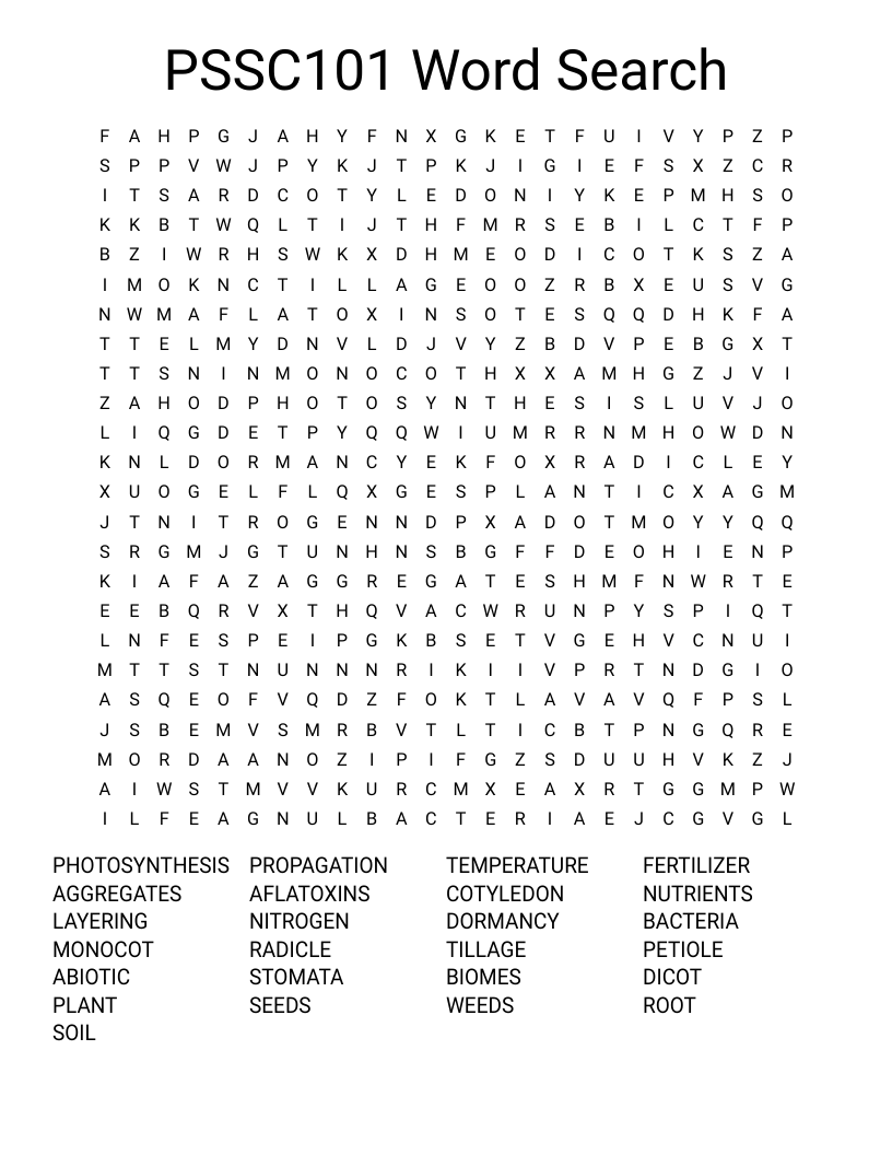 PSSC101 Word Search