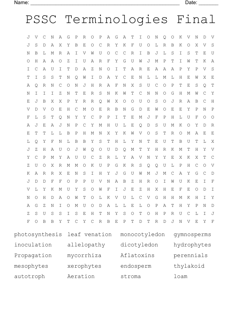 PSSC Terminologies Final Word Search