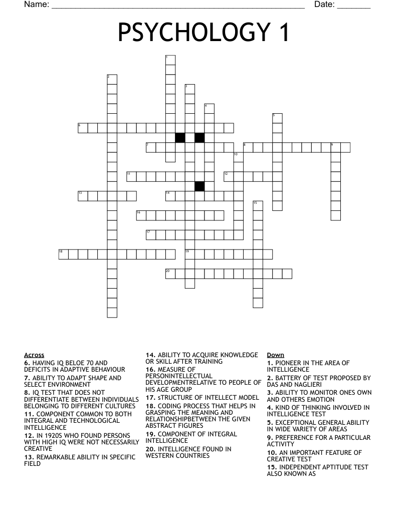PSYCHOLOGY 1 Crossword