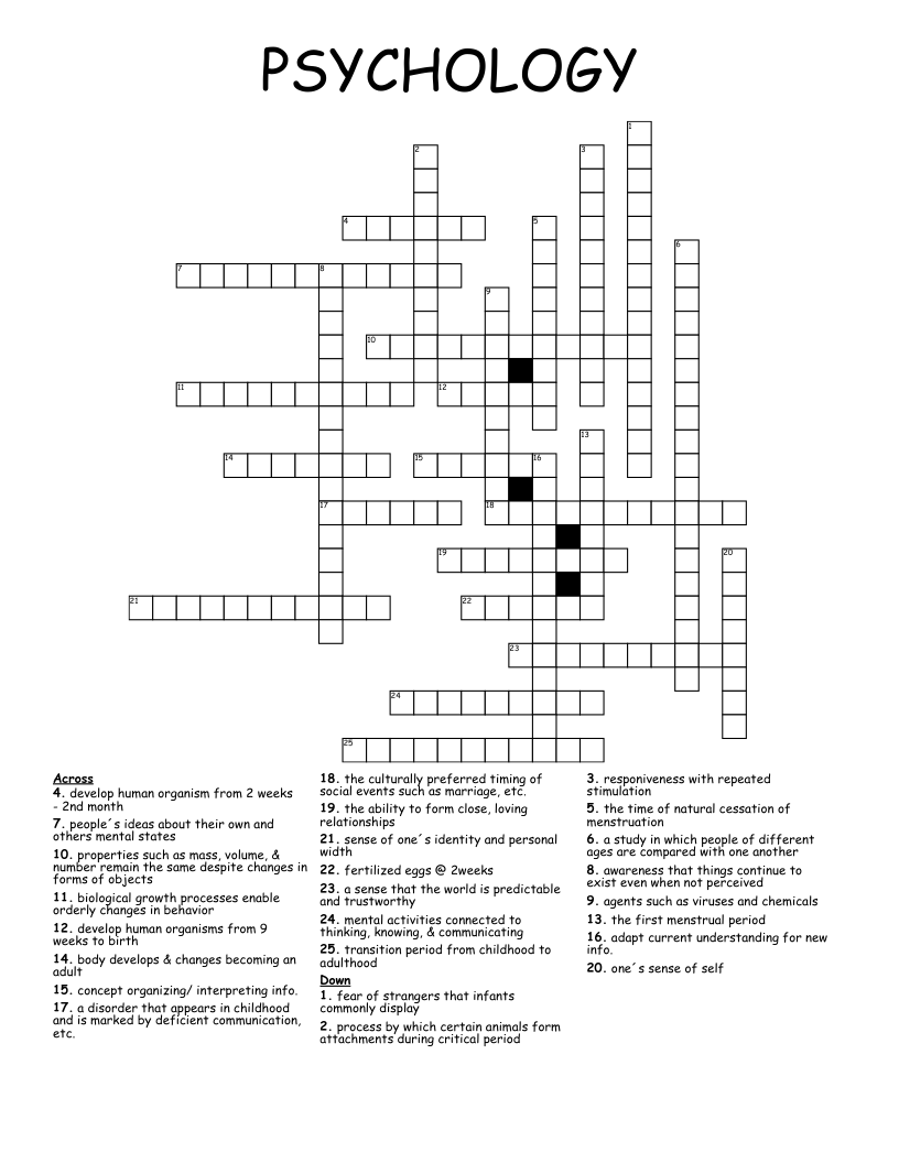 PSYCHOLOGY Crossword