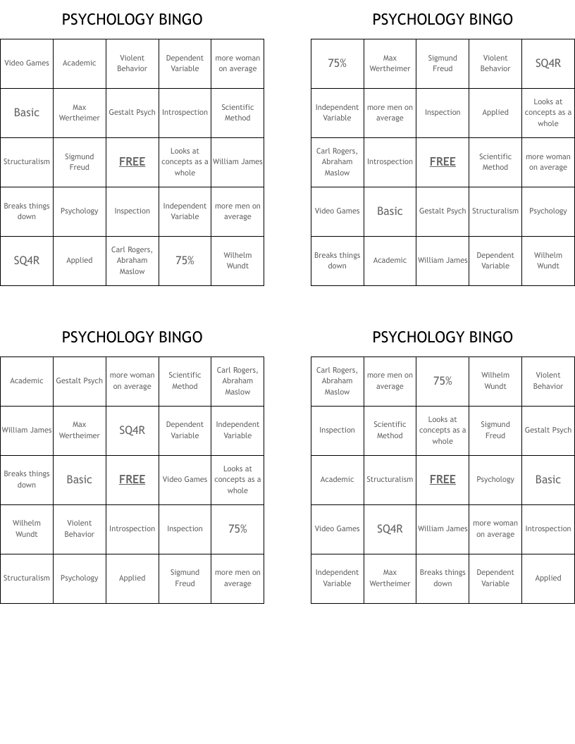PSYCHOLOGY BINGO