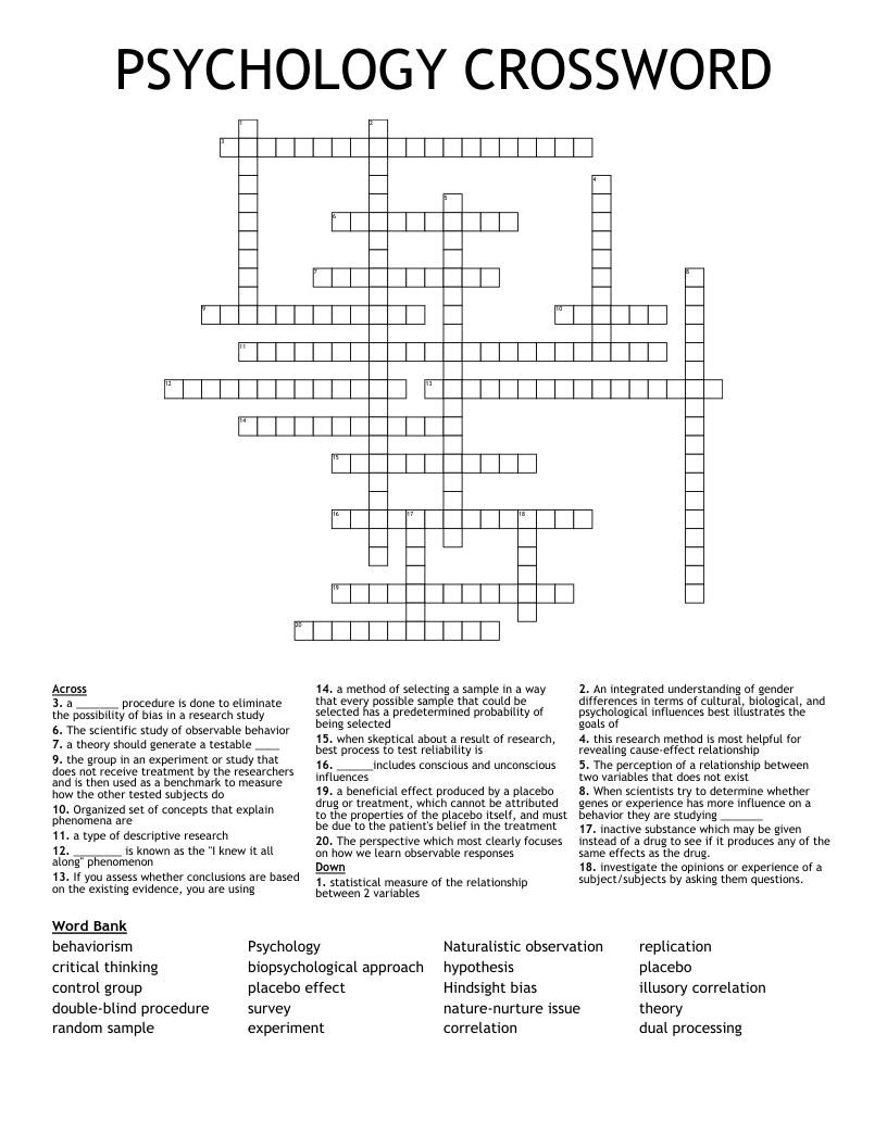 PSYCHOLOGY CROSSWORD
