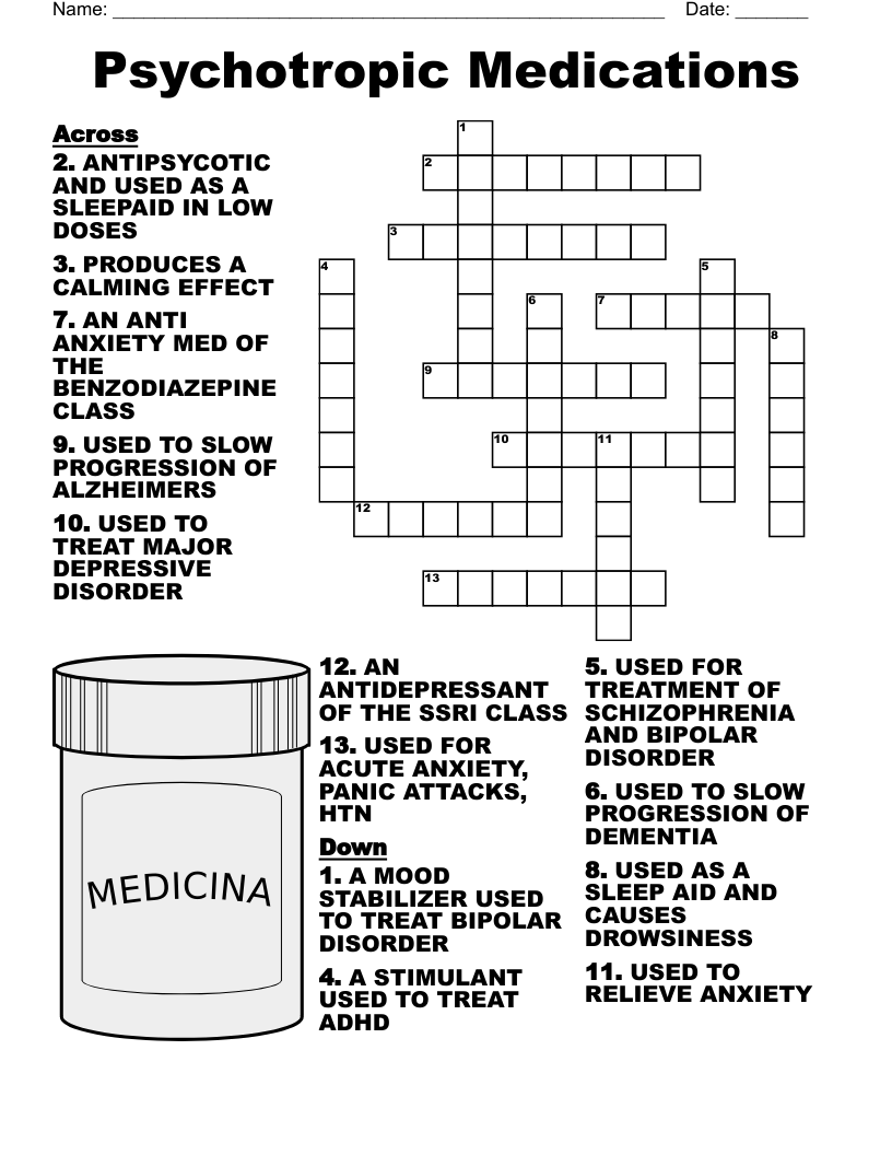 Psychotropic Medications Crossword