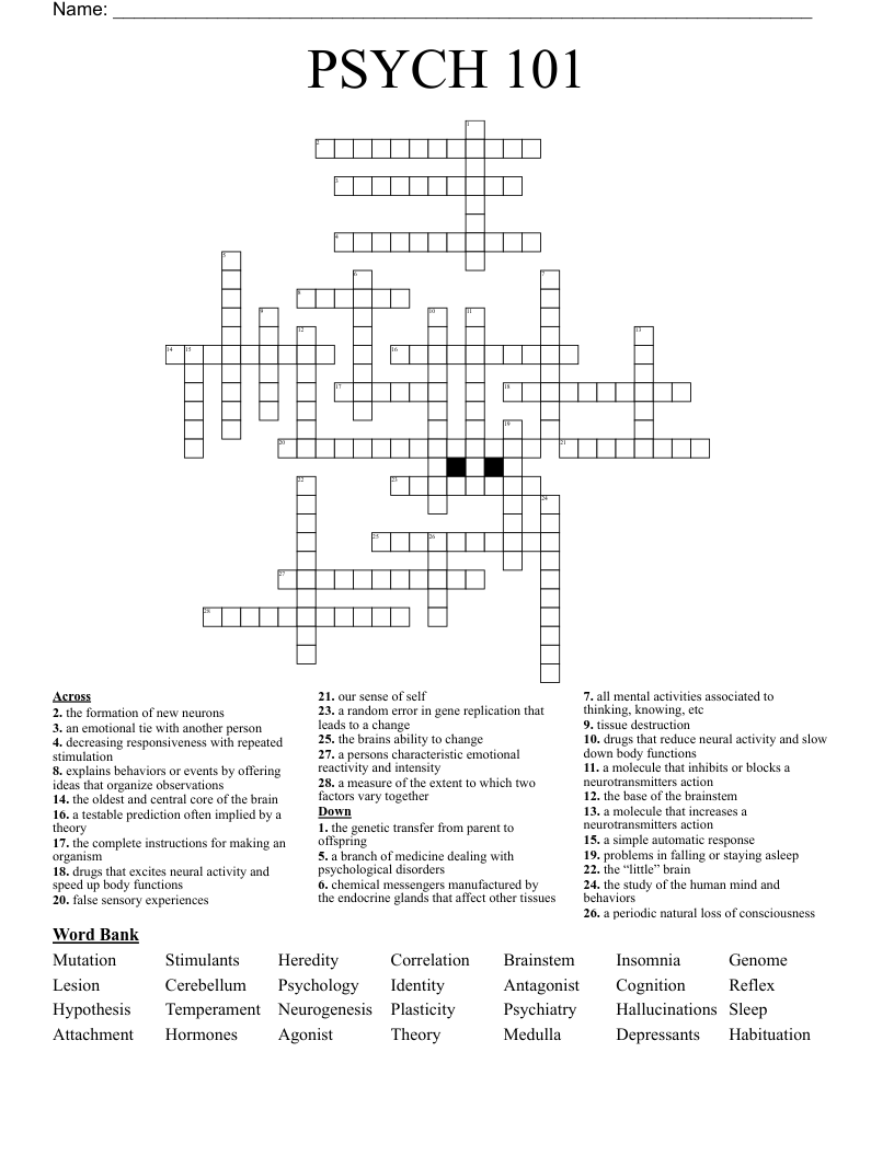 PSYCH 101 Crossword