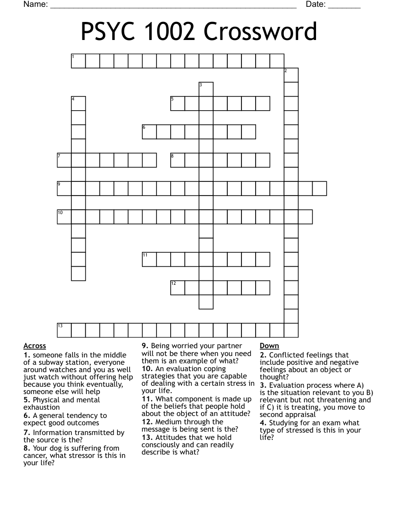 PSYC 1002 Crossword