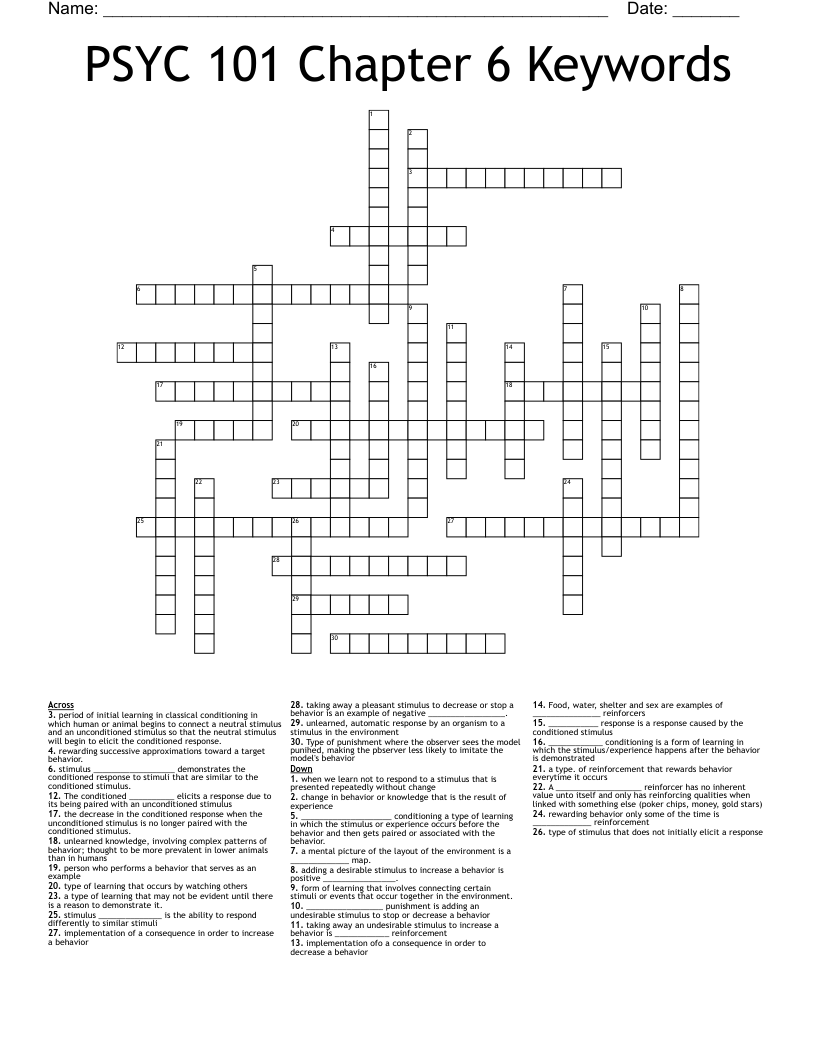 PSYC 101 Chapter 6 Keywords Crossword