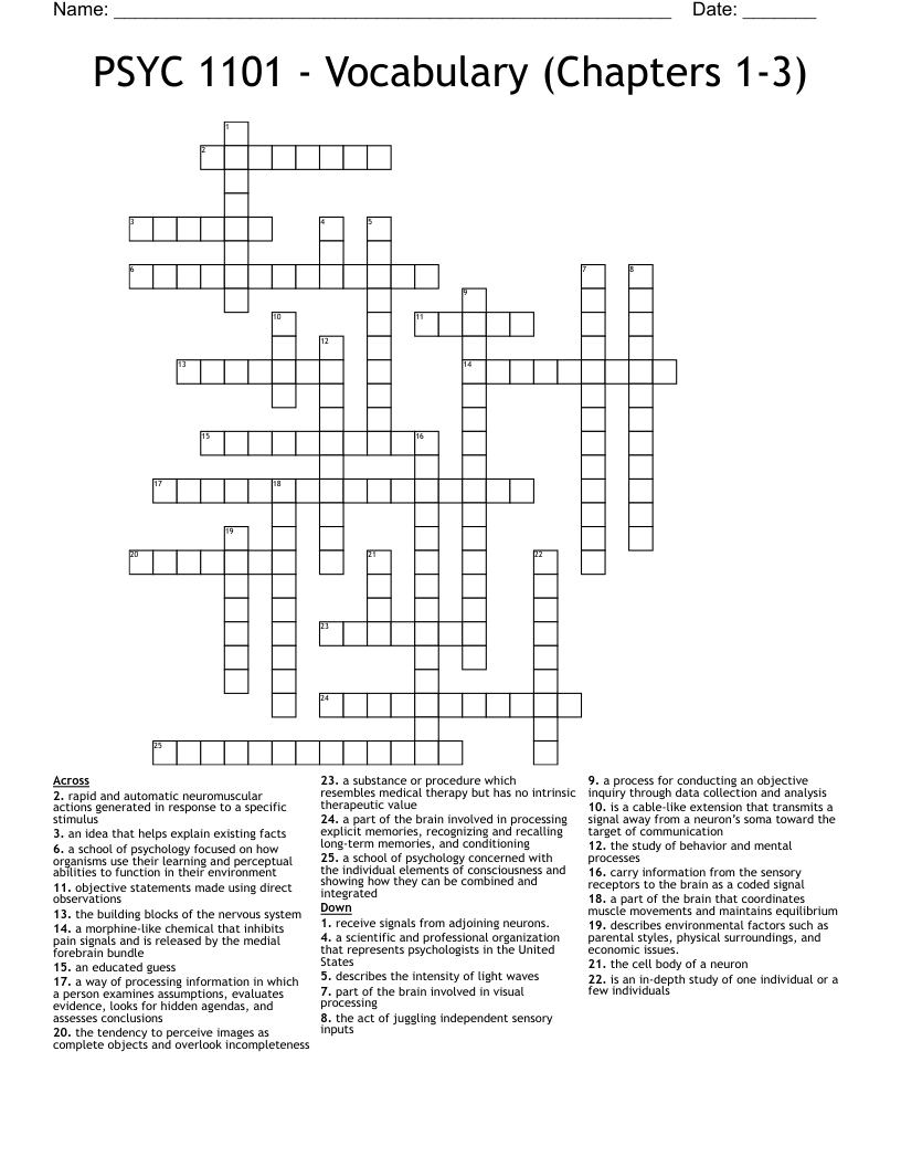 PSYC 1101 - Vocabulary (Chapters 1-3) Crossword