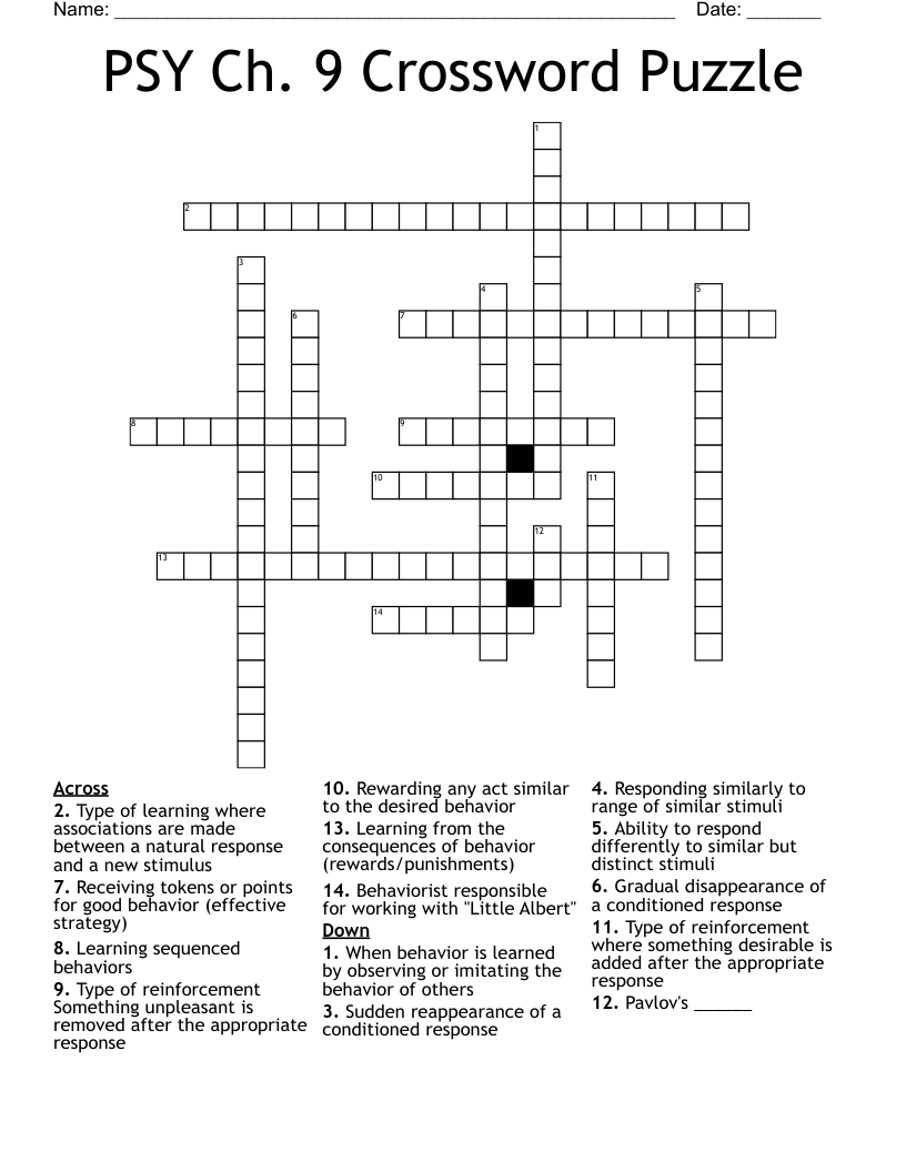 PSY Ch. 9 Crossword Puzzle