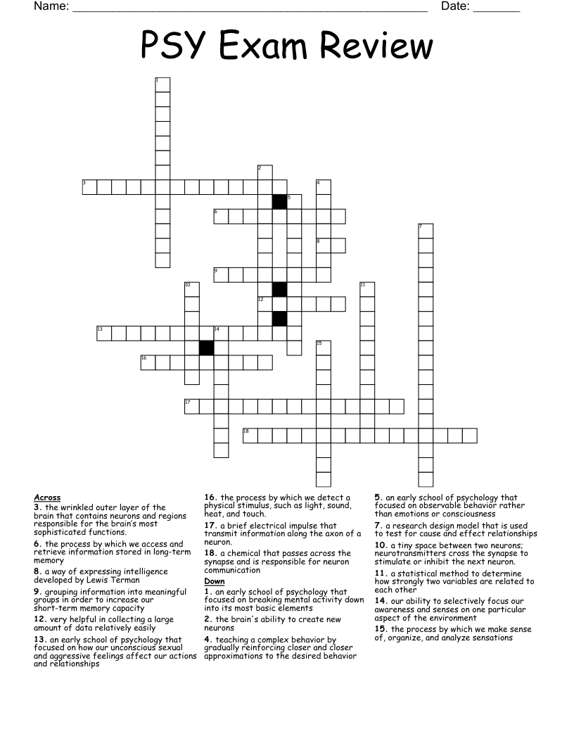 PSY Exam Review Crossword