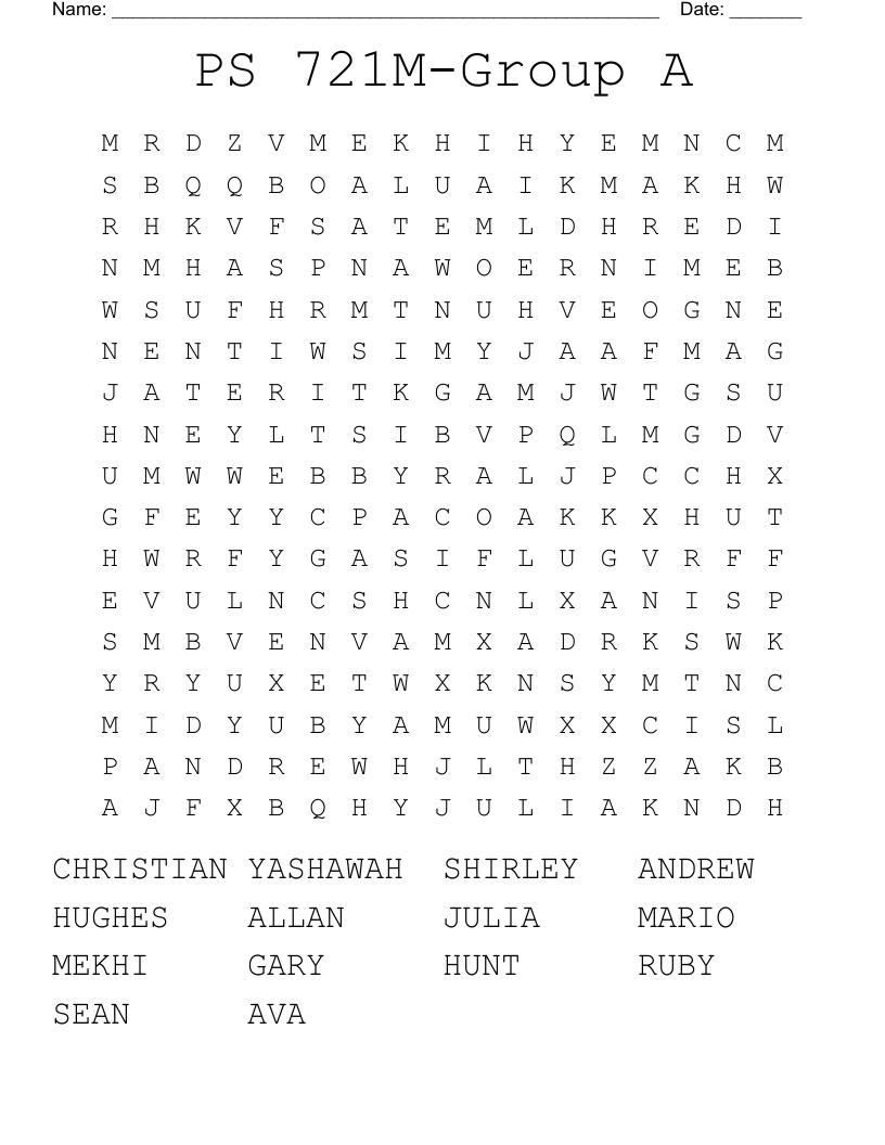 PS 721M-Group A Word Search