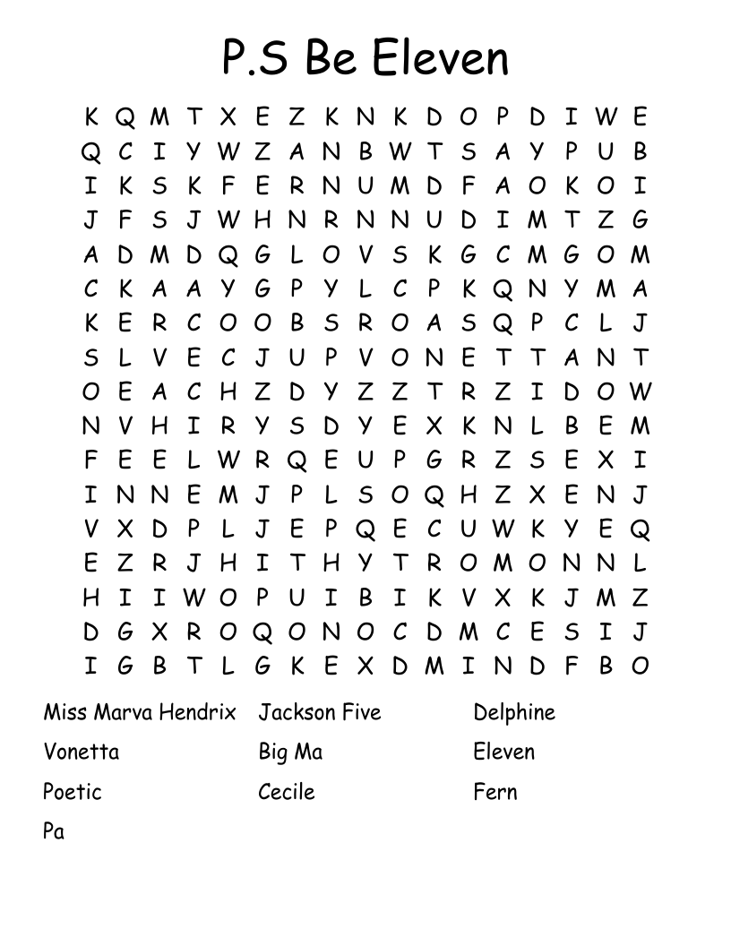 P.S Be Eleven Word Search