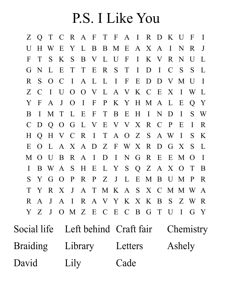 P.S. I Like You  Word Search