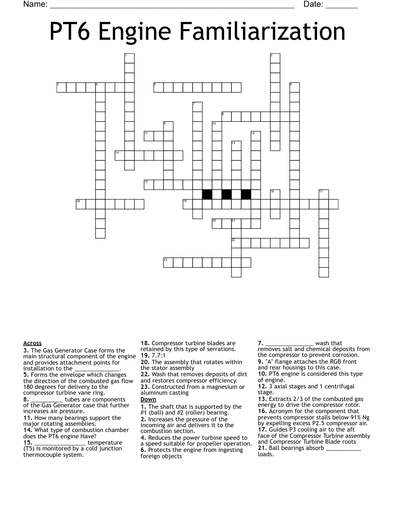 PT6 Engine Familiarization Crossword