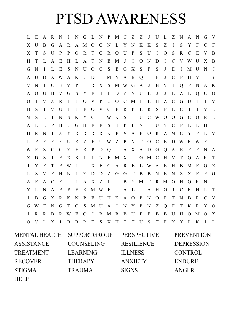 PTSD AWARENESS Word Search