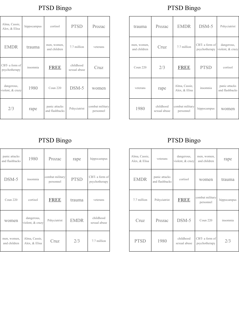 PTSD Bingo