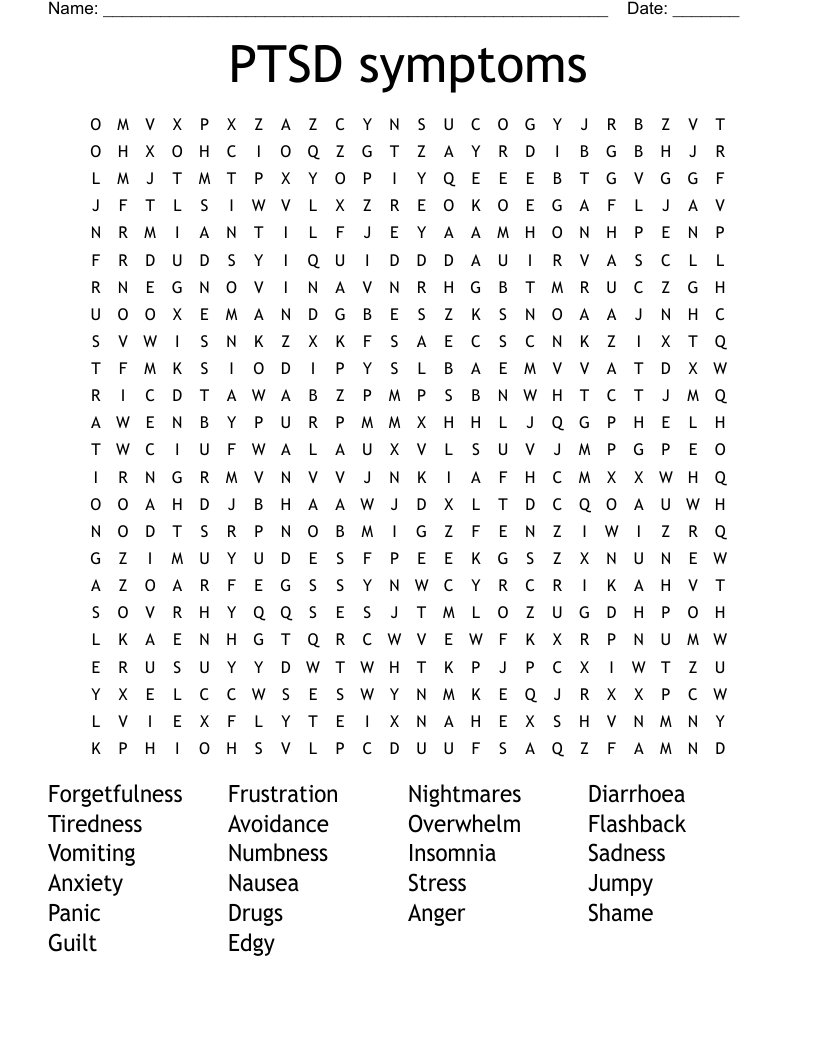 PTSD symptoms Word Search