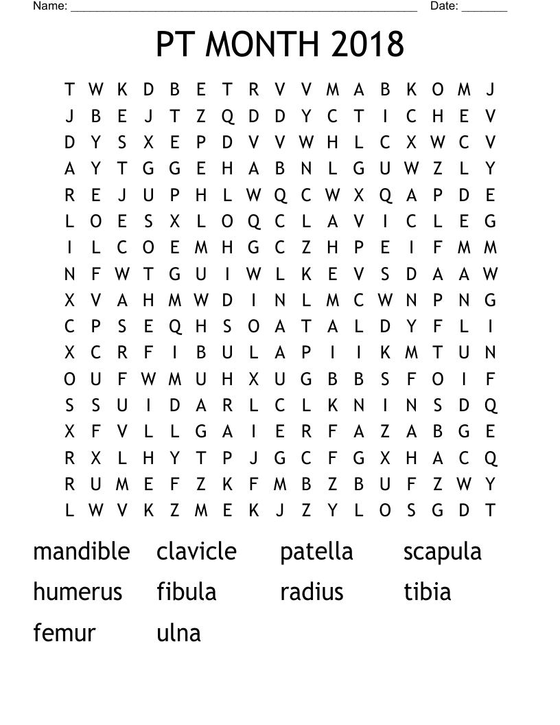 PT MONTH 2018 Word Search
