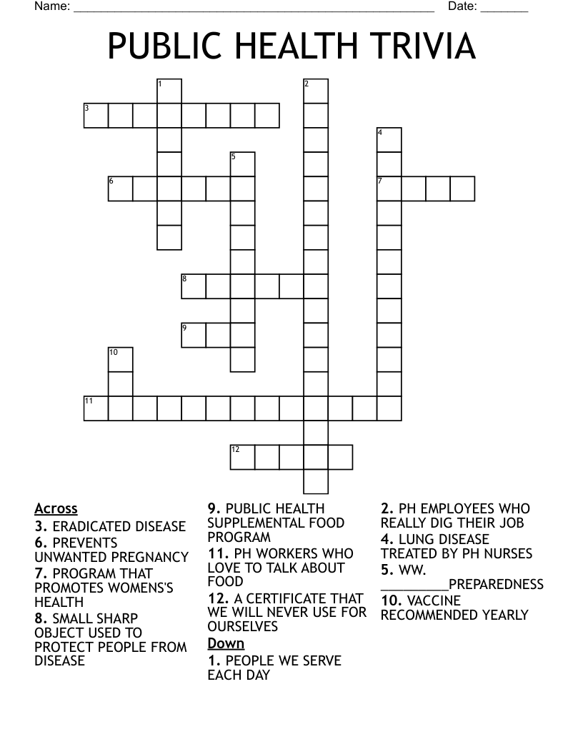 PUBLIC HEALTH TRIVIA Crossword