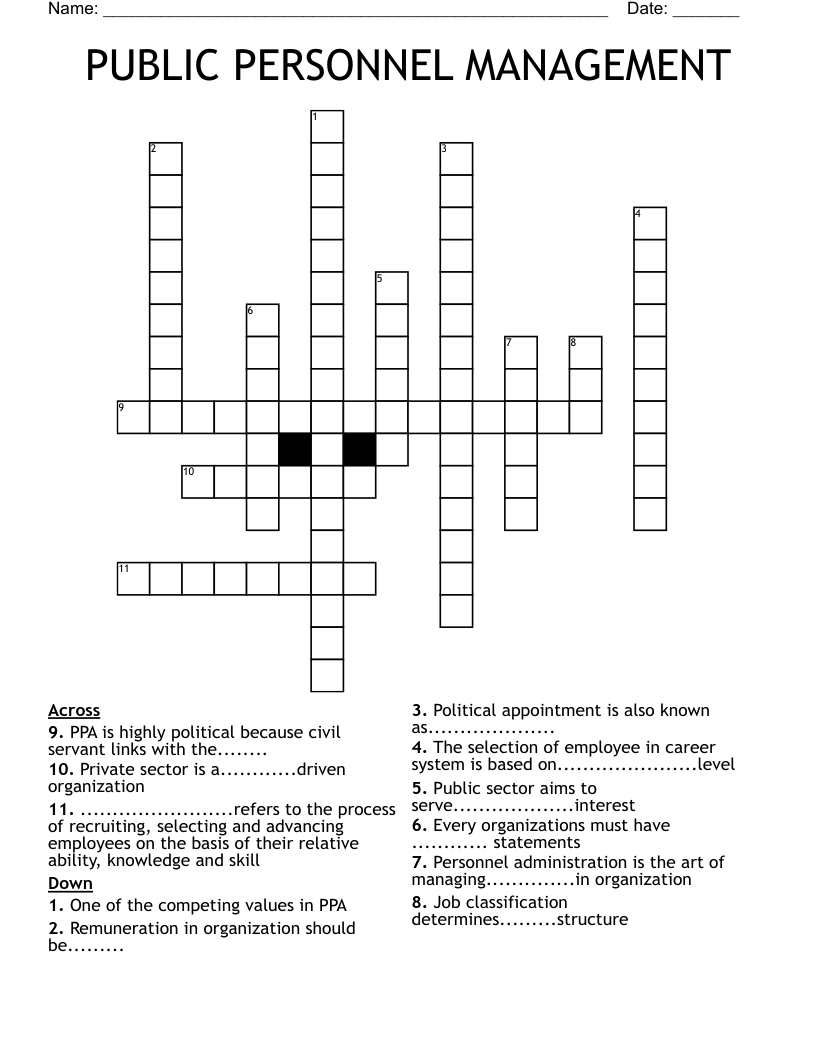 PUBLIC PERSONNEL MANAGEMENT Crossword