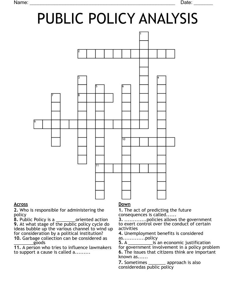 PUBLIC POLICY ANALYSIS Crossword