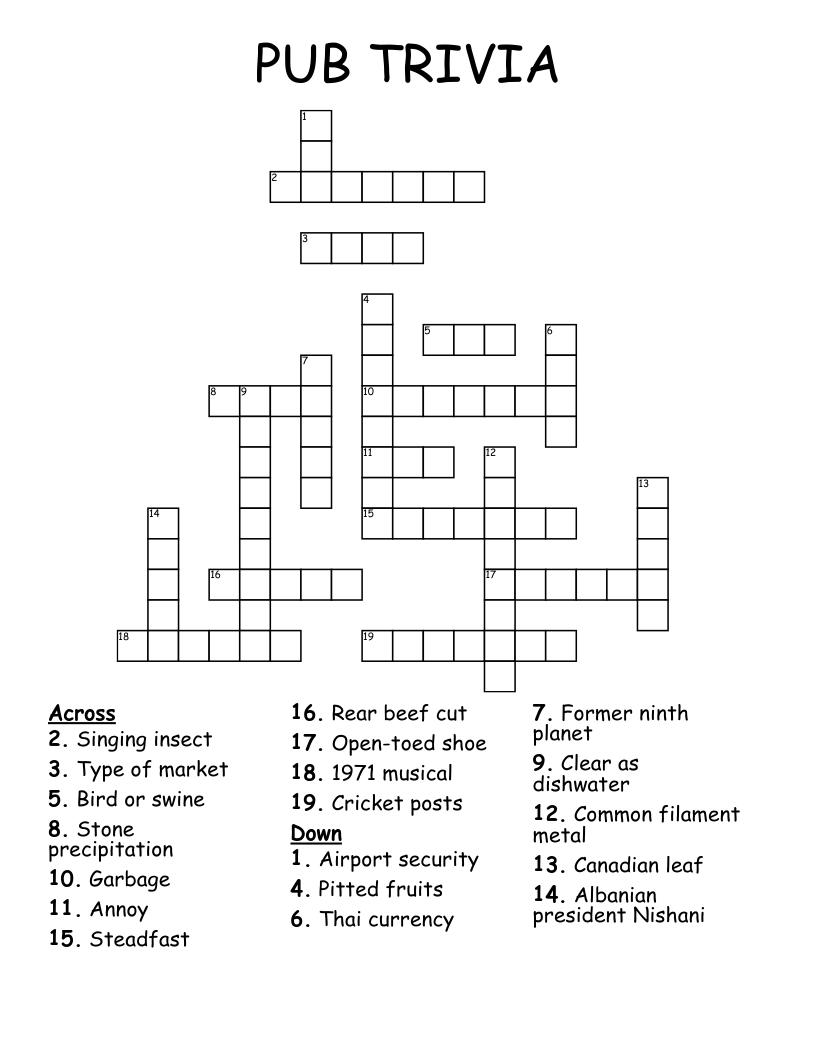 PUB TRIVIA Crossword