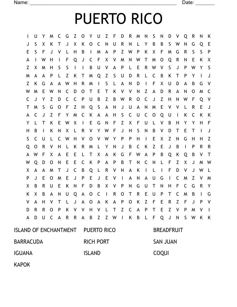 PUERTO RICO Word Search