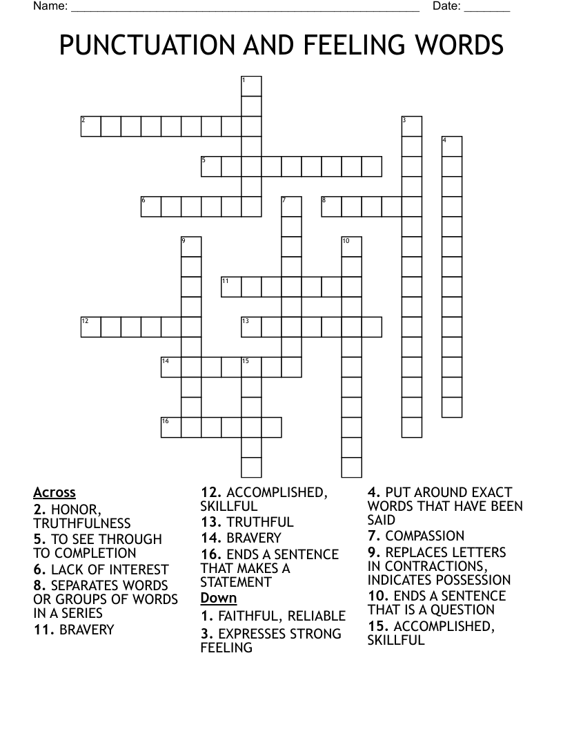PUNCTUATION AND FEELING WORDS Crossword