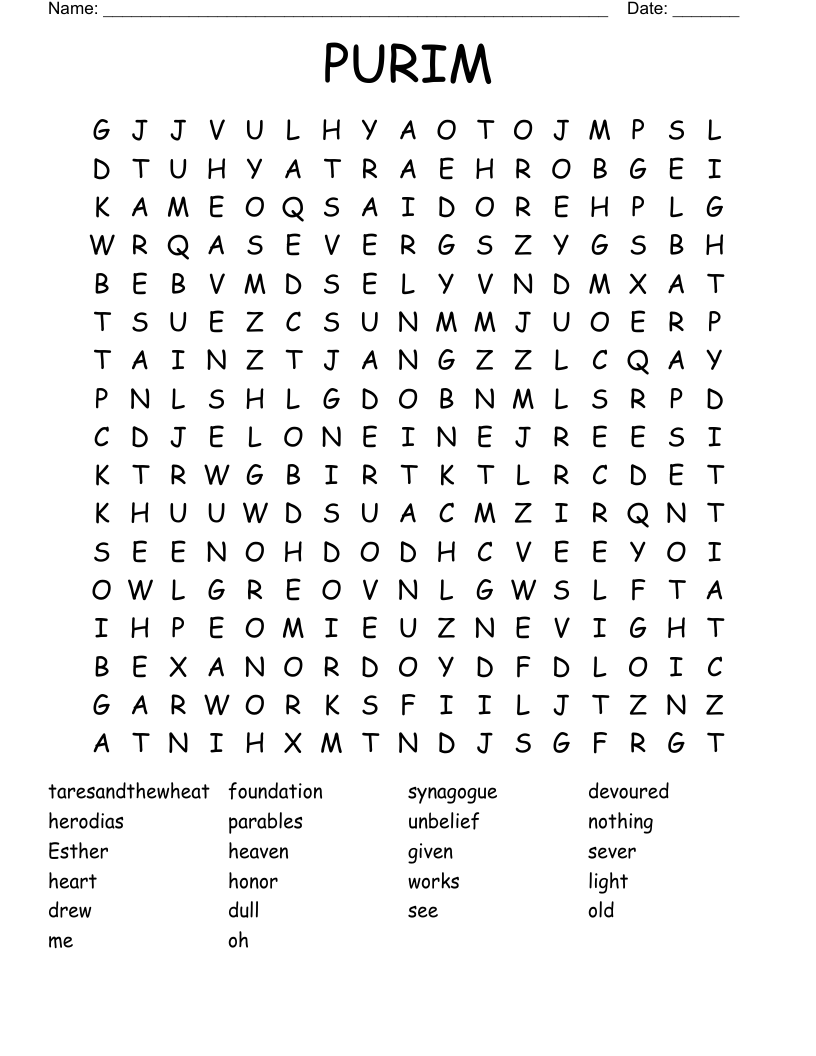 PURIM Word Search