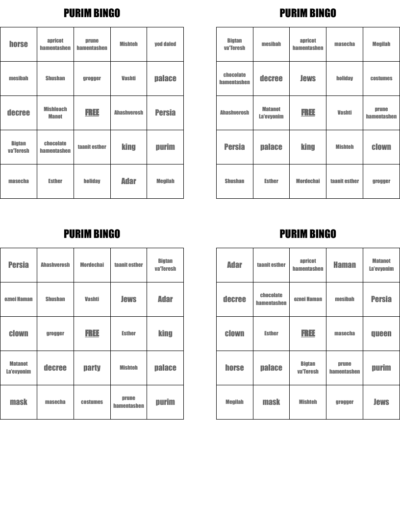 PURIM BINGO 