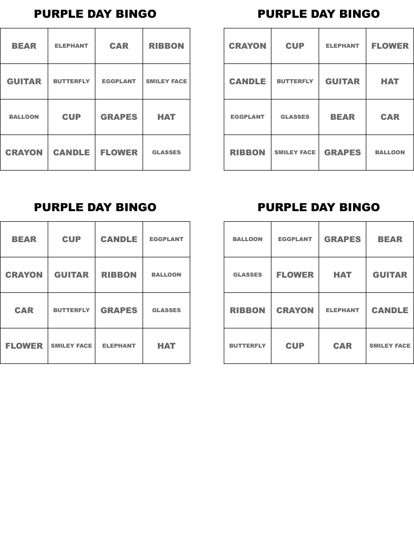 PURPLE DAY BINGO