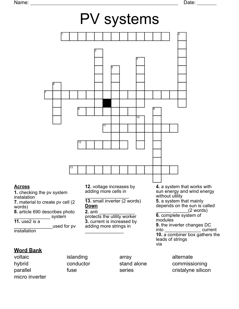 PV systems Crossword