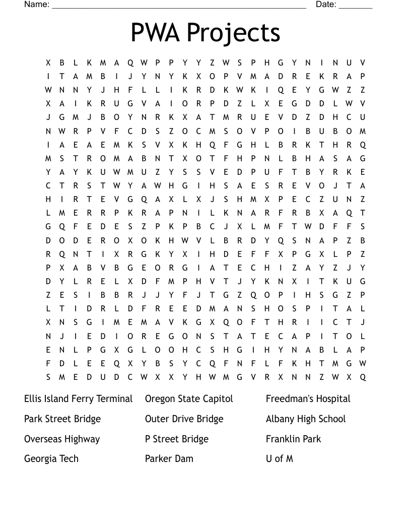 PWA Projects Word Search