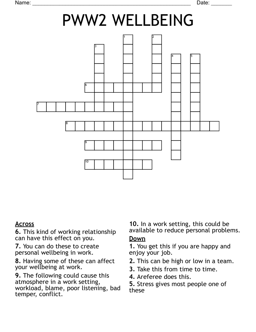 PWW2 WELLBEING Crossword