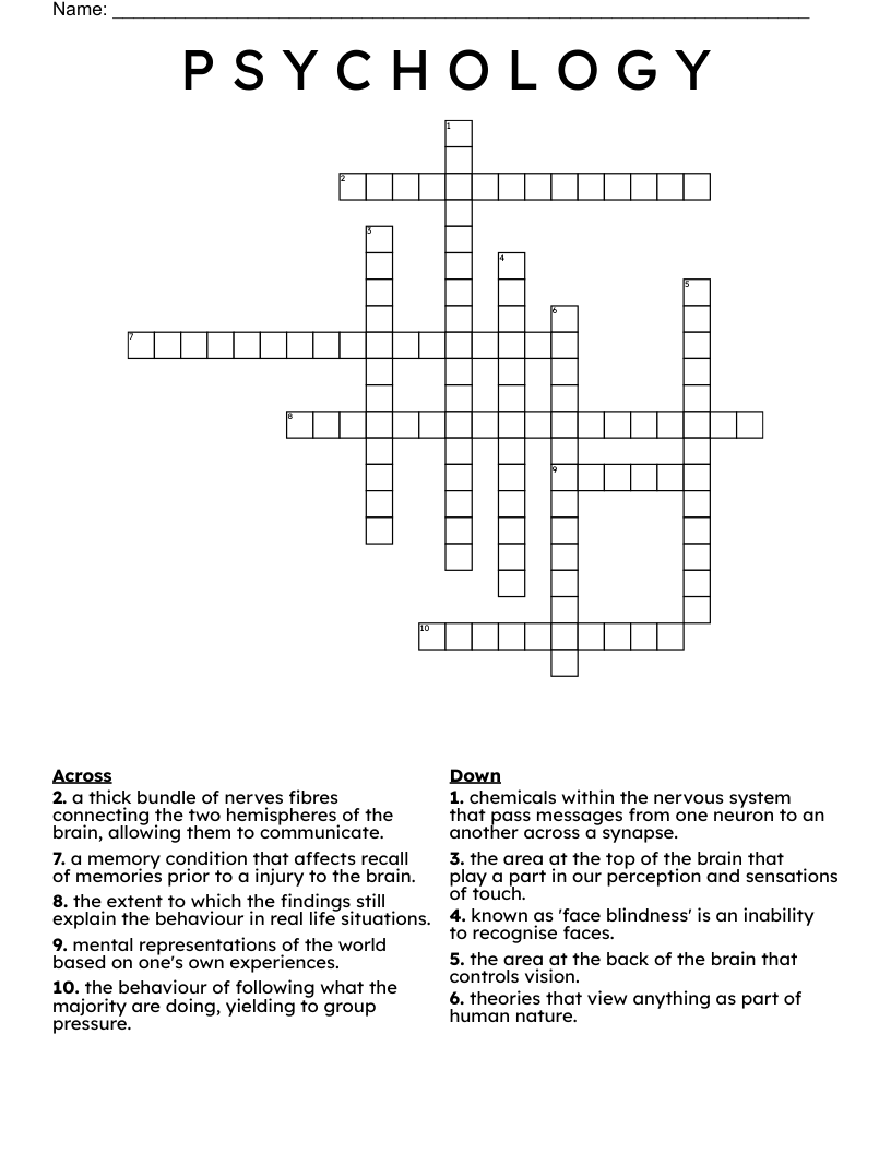 P S Y C H O L O G Y Crossword