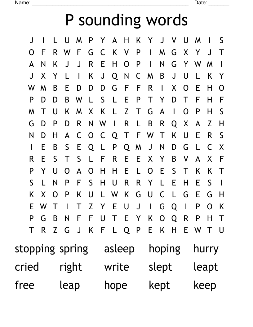 P sounding words Word Search