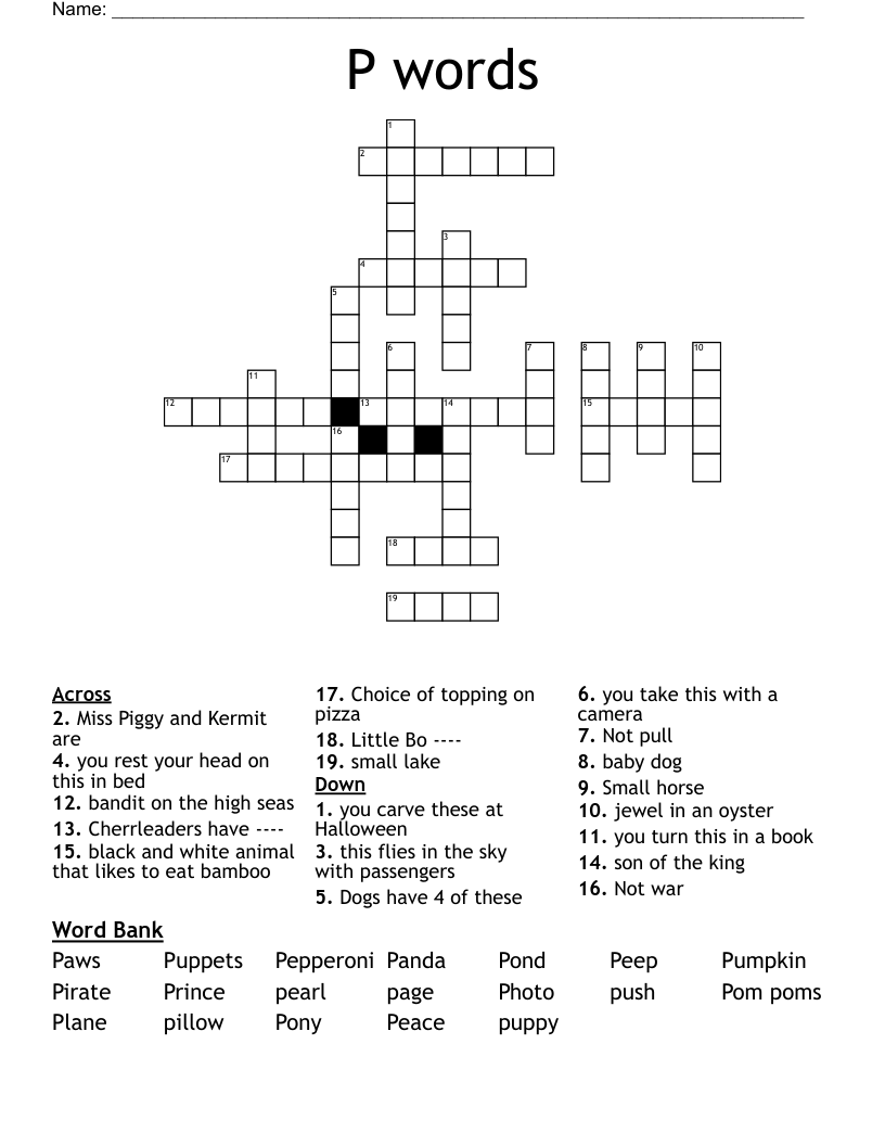 P words  Crossword