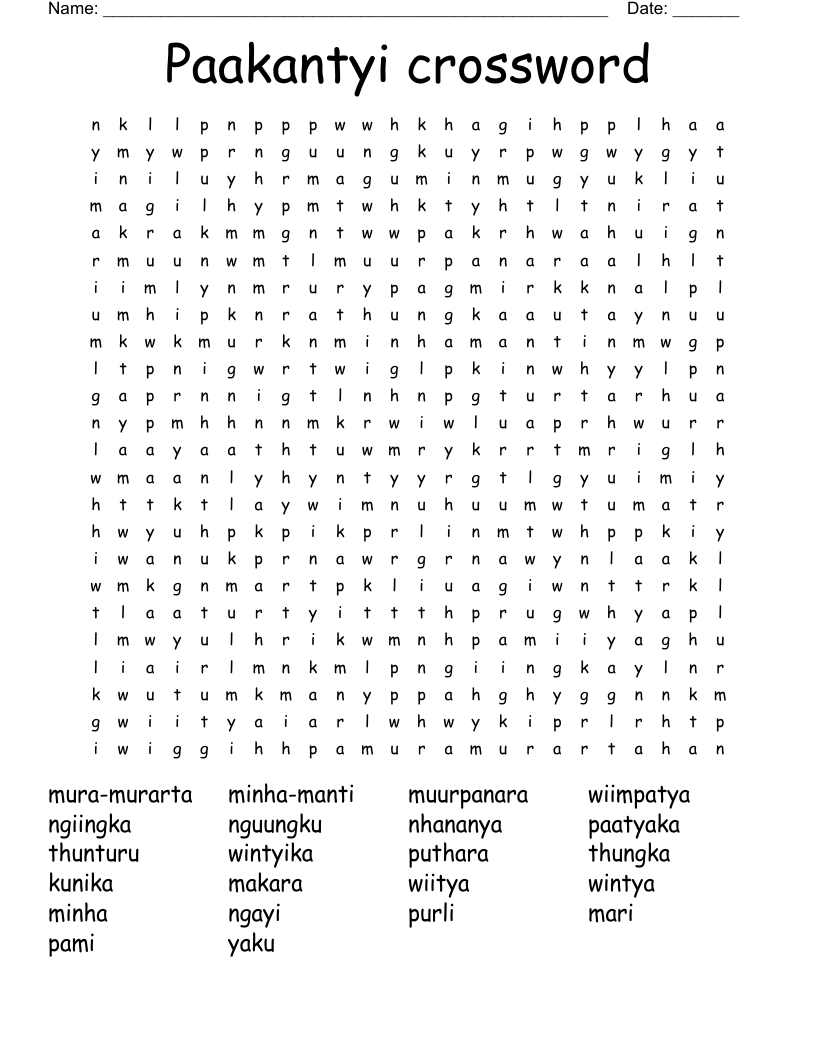 Paakantyi crossword Word Search
