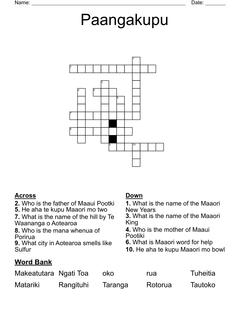 Paangakupu Crossword