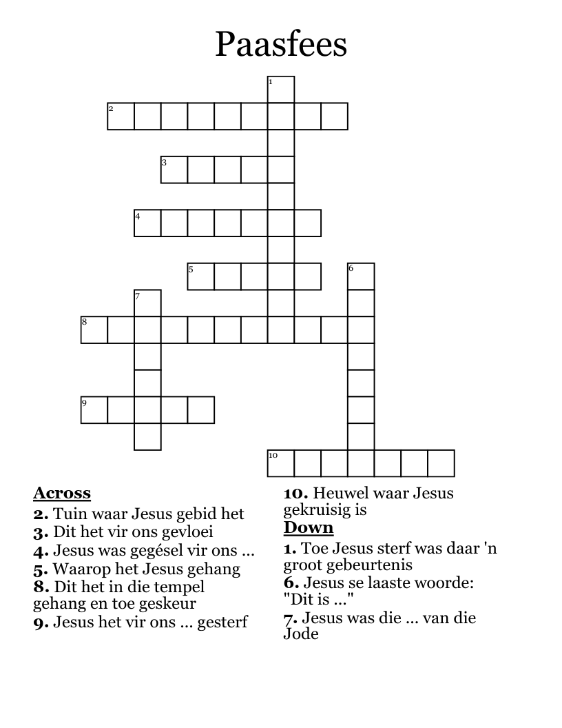 Paasfees Crossword