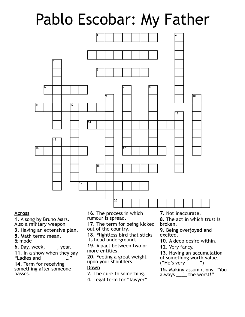 Pablo Escobar: My Father Crossword