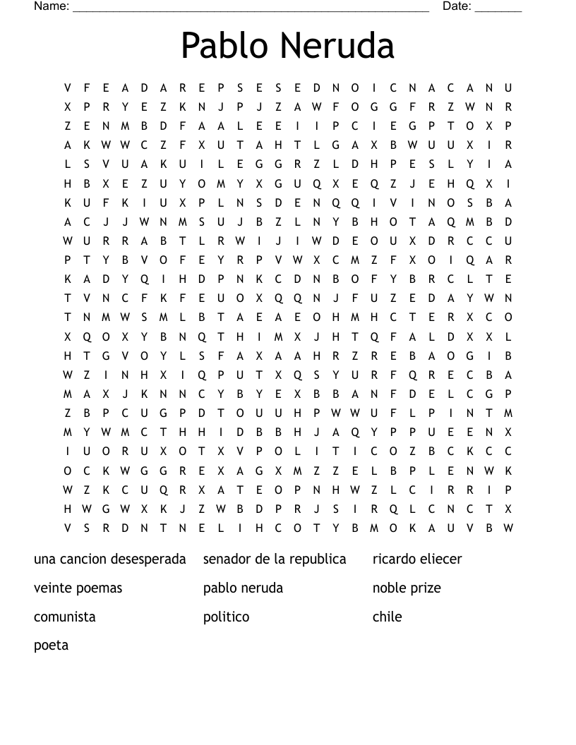 Pablo Neruda Word Search