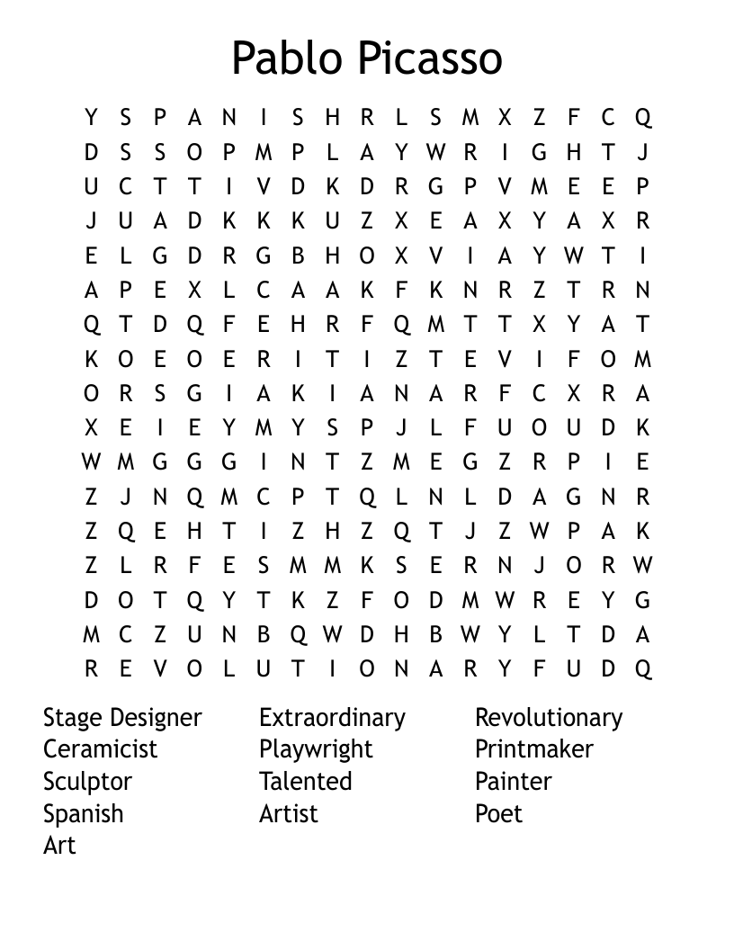 Pablo Picasso Word Search