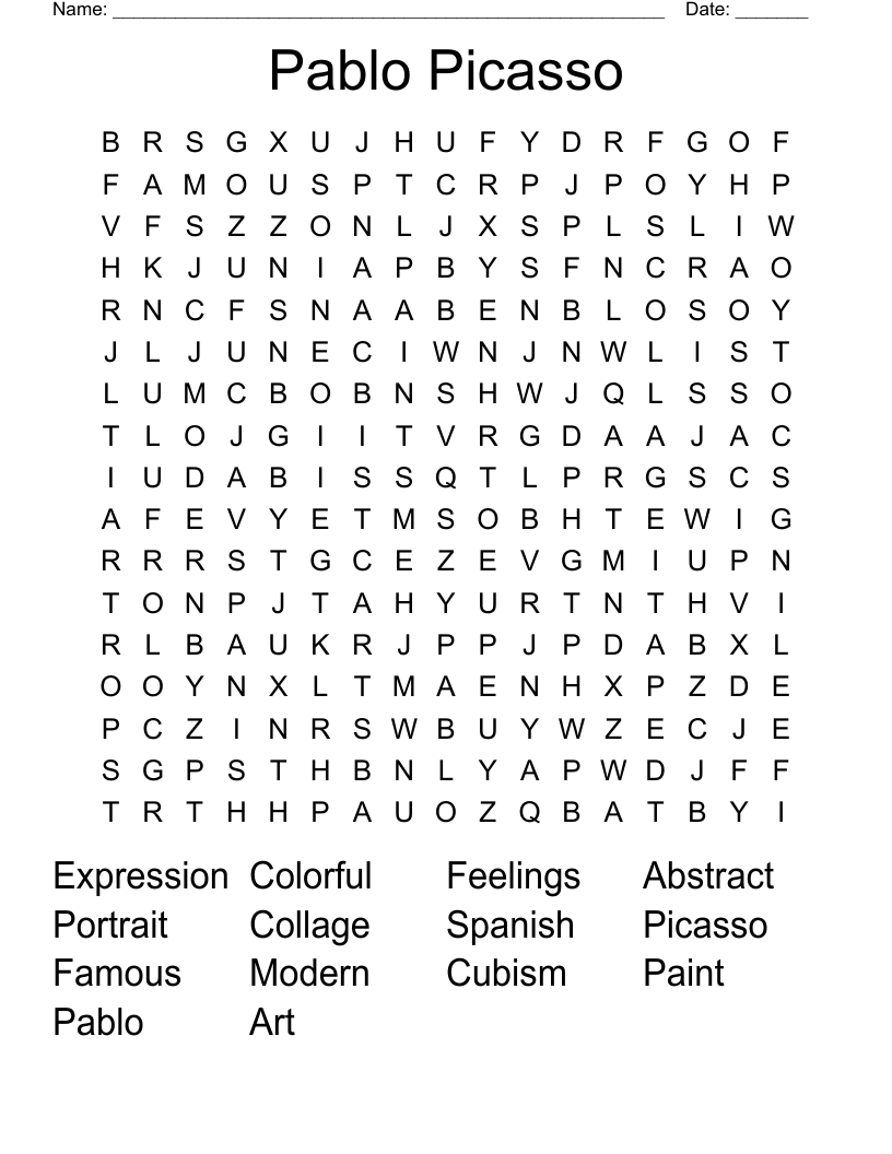 Pablo Picasso Word Search