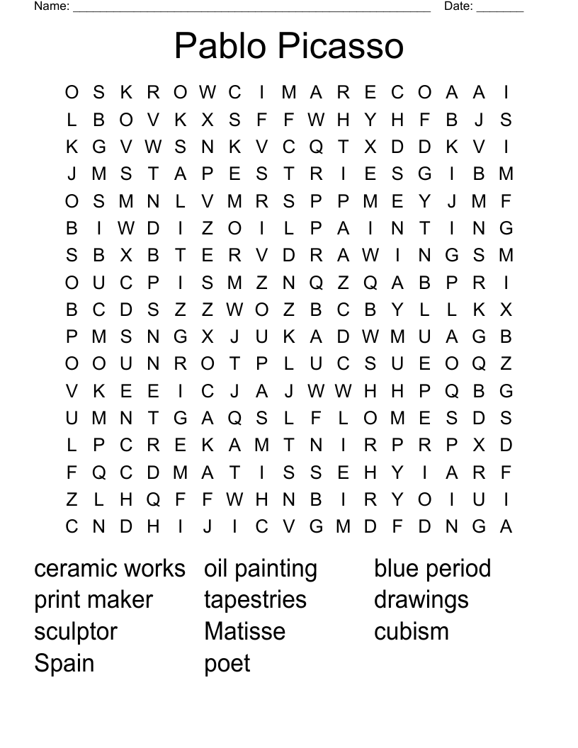 Pablo Picasso  Word Search