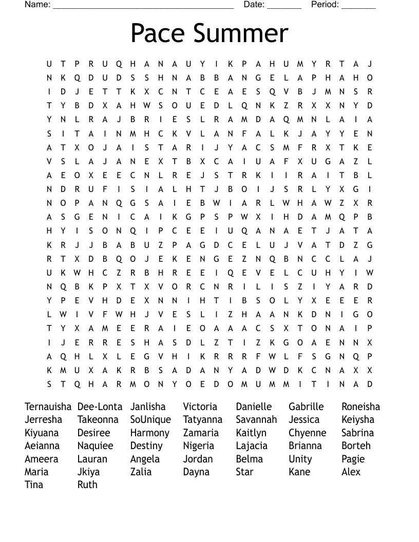 Pace Summer Word Search