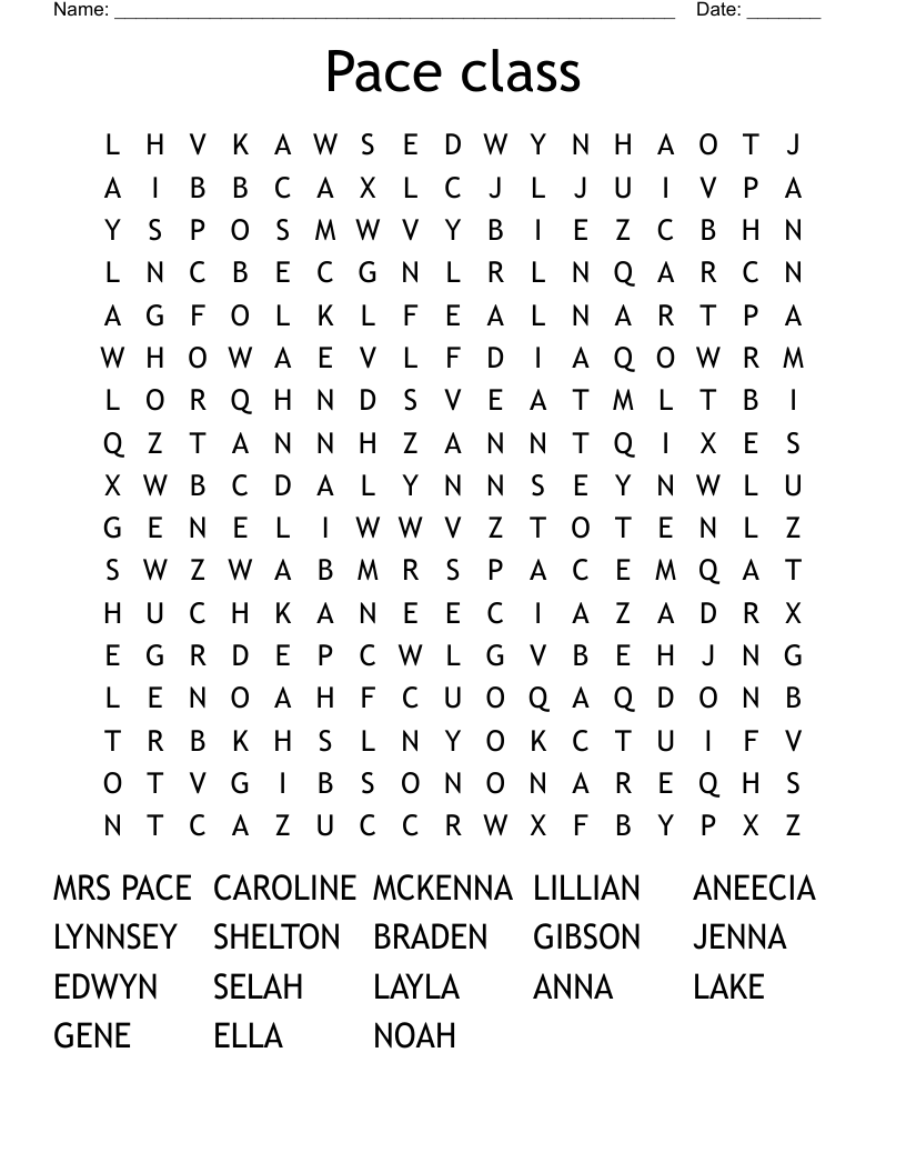 Pace class Word Search