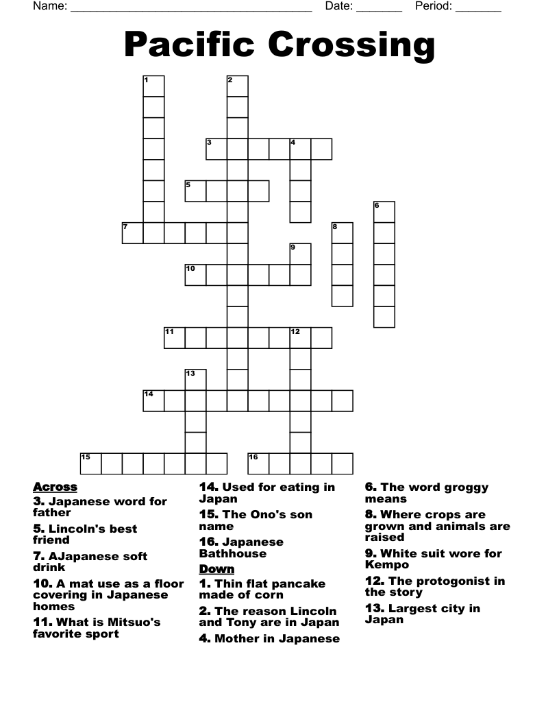 Pacific Crossing Crossword